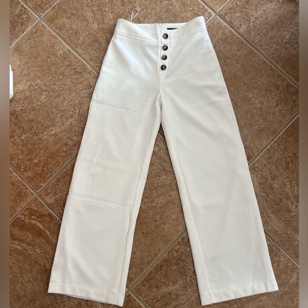 Lucy Paris White Wide Leg High Waisted Trousers